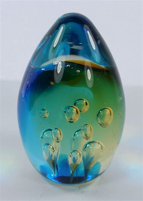 Lot Yellow And Blue Egg Shaped Glass Paperweight