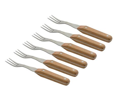 Berghoff Studio Set Of 6 Stainless Steel Steak Forks With Oak Wood