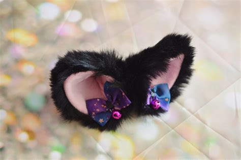 Mto Kitten Play Clip On Cat Ears With Ribbon Bows And Bell Etsy