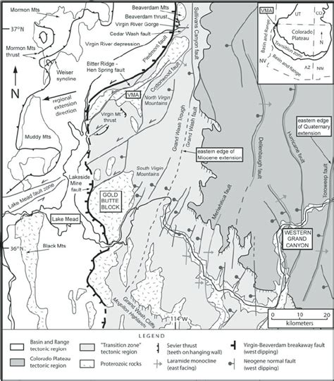 Tectonic Map Of The Lake Mead Area And Colorado Plateaubasin And Range