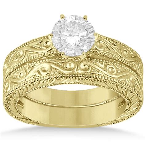 Classic Filigree Designed Solitaire Bridal Set 14k Yellow Gold In 2021