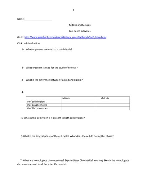 Click on the laboratory exercise link. Mitosis and Meiosis Virtual Lab Worksheet