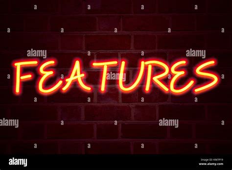 Features Neon Sign On Brick Wall Background Fluorescent Neon Tube Sign On Brickwork Business