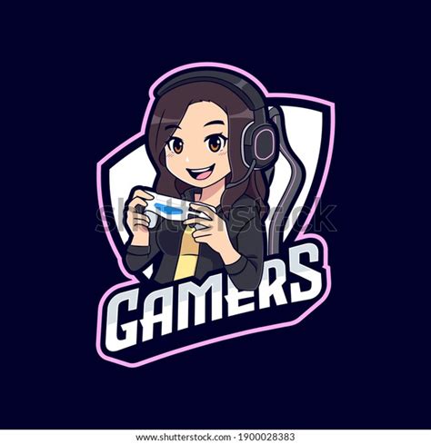 Cute Gamer Girl Hoodie Emblem Logo Stock Vector Royalty Free 1900028383