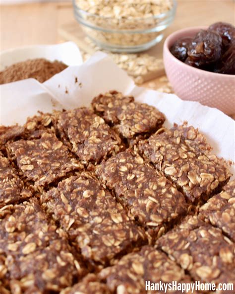 Date Peanut Butter And Cocoa Oat Bars Hankys Happy Home Healthy Bars