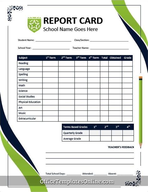 Student Report Card Template For Ms Word Report Card Template School