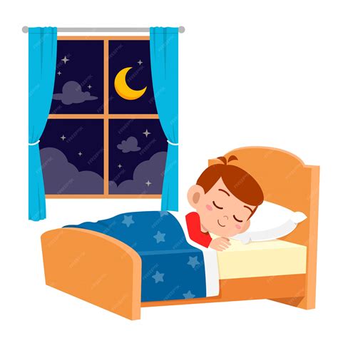 Feliz Niño Pequeño Niño Lindo Dormir En La Noche Vector Premium