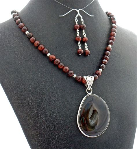 Tigers Eye Necklace Pet Necklace Necklace Earring Set Stone Necklace