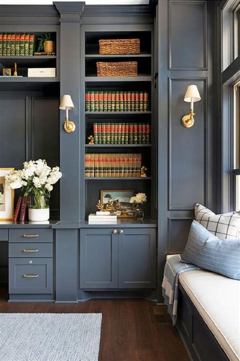 Dark Gray Built In Bookcases Transitional Denlibraryoffice Home