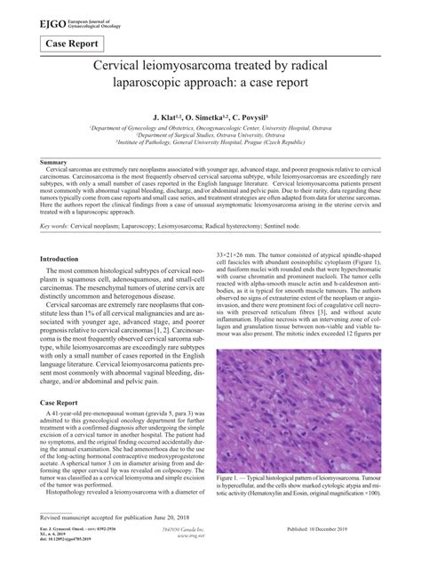 Pdf Cervical Leiomyosarcoma Treated By Radical Laparoscopic Approach