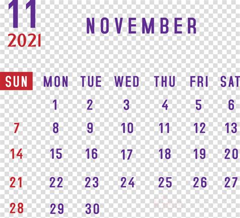 Transparent November 2021 Calendar Calendar Page