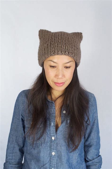 Chunky Knit Cat Ears Knit Hat Cat Beanie Cat Ear Hat Etsy Knitted