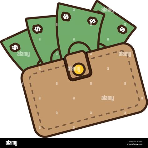 Cartoon Wallet Bill Money Cash Dollar Vector Illustration Eps 10 Stock