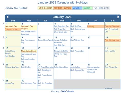 Print Friendly January 2023 Us Calendar For Printing