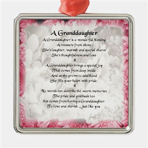 Granddaughter Poem Pink Floral Design Metal Ornament Zazzle