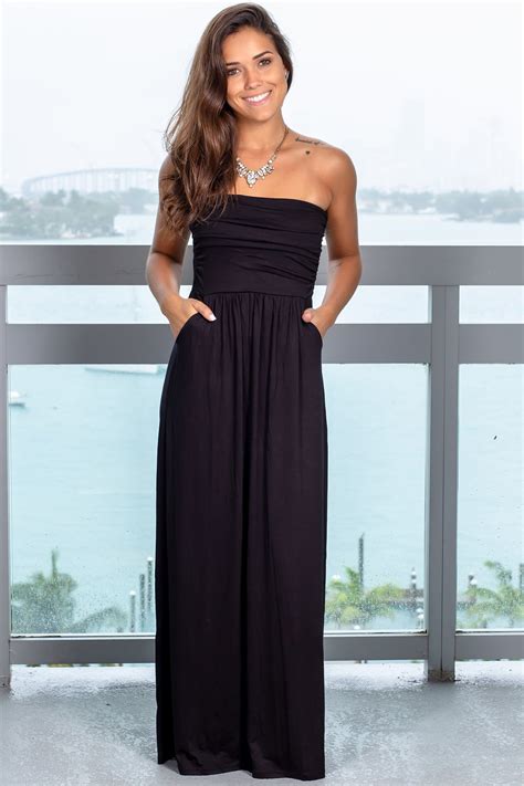 Strapless Black Maxi Dress With Pockets Maxi Dresses Saved By The Dress