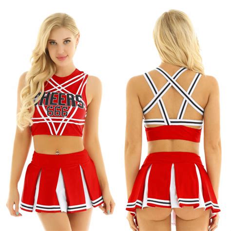 Womens Cheerleader Costume Sexy Cheer Cosplay Fancy Dress Crop Top Mini Skirt Ebay