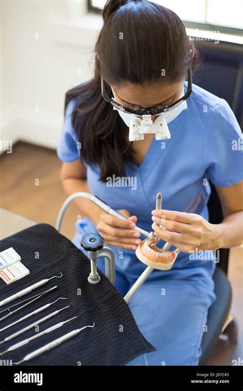 Closeup Portrait Young Oral Professional Student Practicing Dental