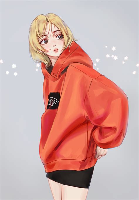 Anime Girl With Orange Hoodie Anime Wallpaper Hd