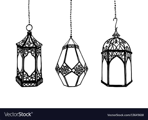 Set Hand Drawn Arabic Lanterns Royalty Free Vector Image