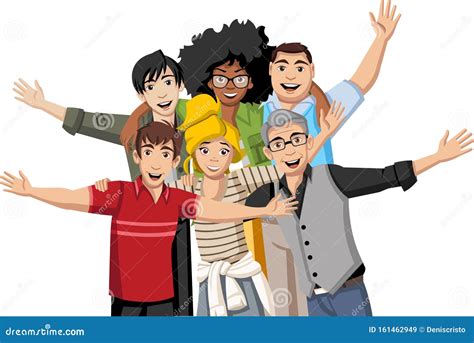 Group Of Happy Cartoon Young People Stock Vector Illustration Of