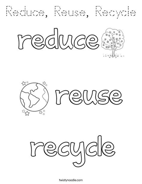 Reduce Reuse Recycle Coloring Page Tracing Twisty Noodle