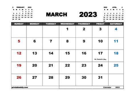 Free March 2023 Calendar With Holidays Printable Pdf Png 