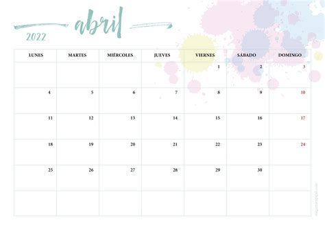 Calendario Mensual Abril 2022