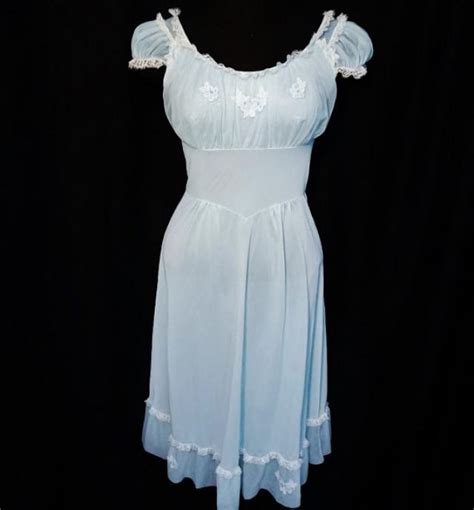 Vintage Peignoir Nightgown Robe Set 60s Bridal Lingerie Aqua Blue