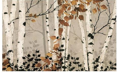 Hand Painted Oil Painting Birch Trees Wallpaper Wall Mural Trees