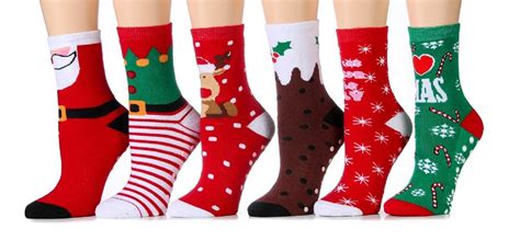 Women Christmas Fun Colorful Printed Holiday Socks Assorted Pack Non Skid Gripper Bottom