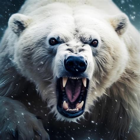 Premium Ai Image Angry Polar Bear In Darkness Front View