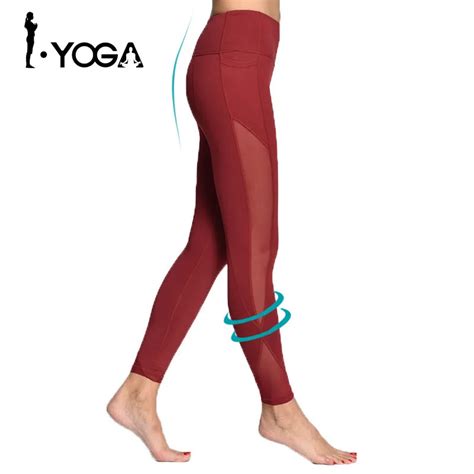 Women Yoga Compression Pants Mesh Leggings Pants Elastic Tights Sexy Yoga Capri With Pocket For
