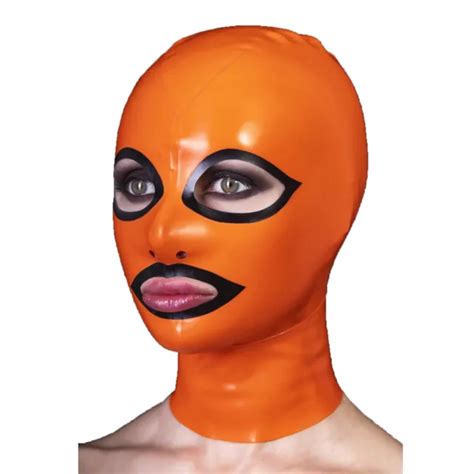 Unisex Handmde Orange Latex Mask Cosplay Mask Party Rubber Catsuit