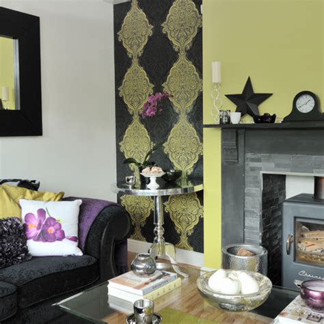 The picture does this no justice! Lime green and black patterned living room | Ideal Home