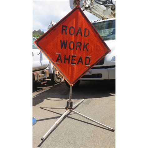 Mdi Worldwide Road Work Ahead Safety Sign On Folding Pole Base