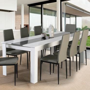 Table à manger georgia 8 personnes blanche et grise 160 cm ...