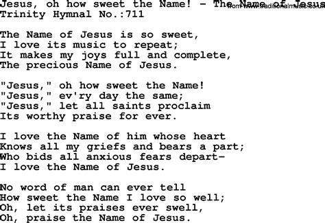 Trinity Hymnal Hymn Jesus Oh How Sweet The Name The Name Of Jesus