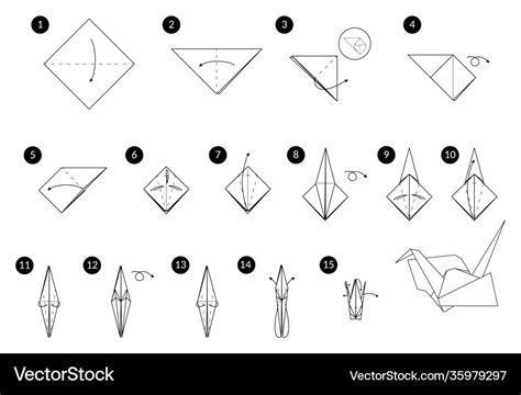 Diy Tutorial How To Make Origami Crane From Paper Vector Image