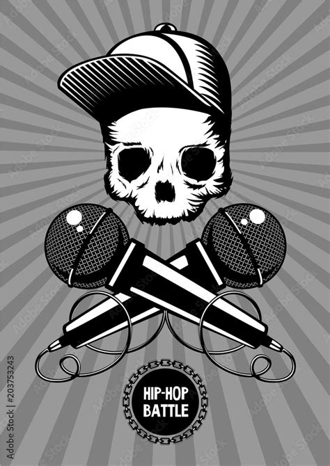 Hip Hop Battle Music Poster With Skull And Microphones Rap Show Vector