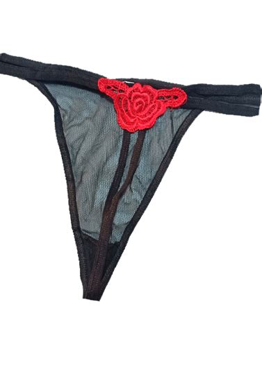 Very Very Sexy Flower Stitched Black Thong Snazzy
