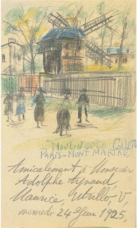 Personnages Devant Le Moulin De La Galette Montmartre By Maurice