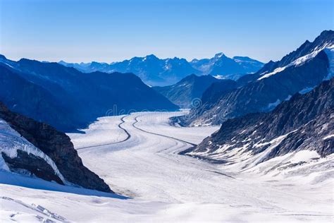 Aletsch Glacier Ice Landscape In Alps Of Switzerland Europe Stock