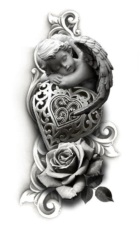 Cherub Heart Rose Tattoo Design Dark Tattoo Tattoo Sleeve Designs Sleeve Tattoos