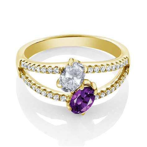 126 Ct White Topaz Purple Amethyst Two Stone 18k Yellow Gold Plated