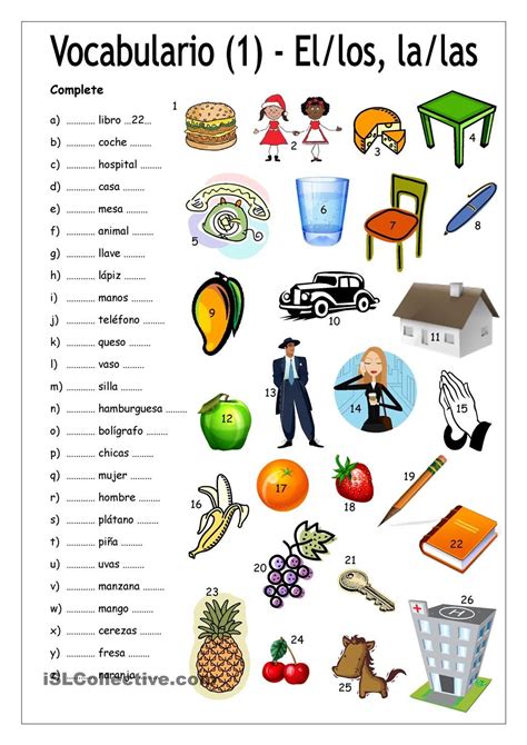 Vocabulario 1 Complete Con Elloslalas Spanish Worksheets