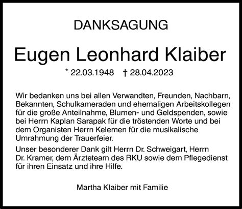 Traueranzeigen Von Eugen Leonhard Klaiber Allg Uer Zeitung