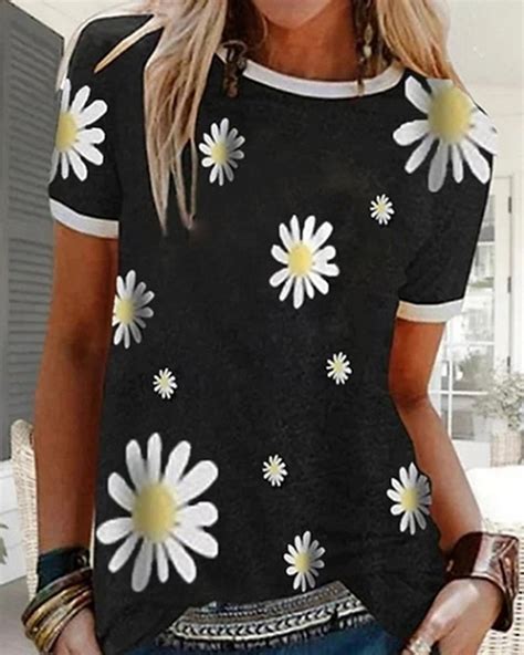 US 22 99 Women S Floral Graphic Prints Daisy T Shirt Daily Tops