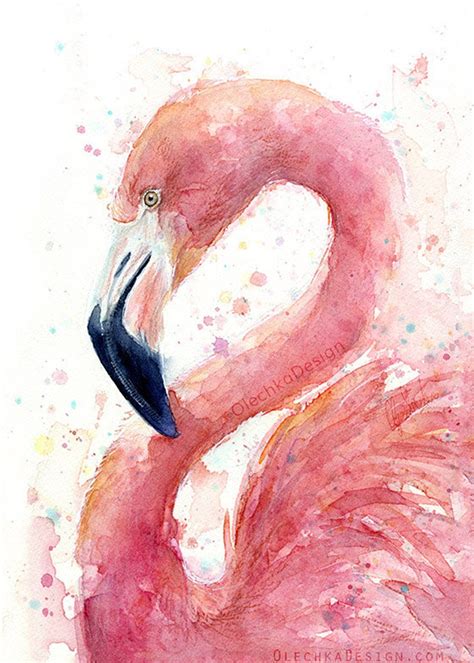 Pink Flamingo Watercolor Painting Flamingo Art Print Etsy