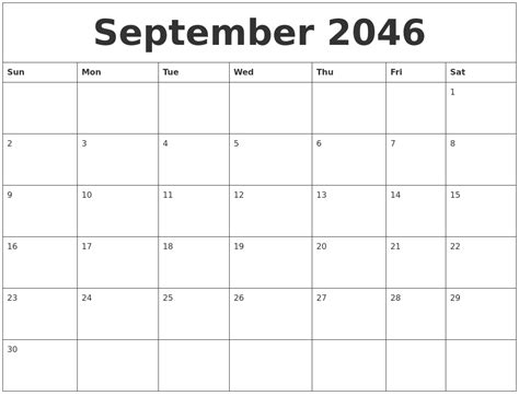 September 2046 Blank Printable Calendars